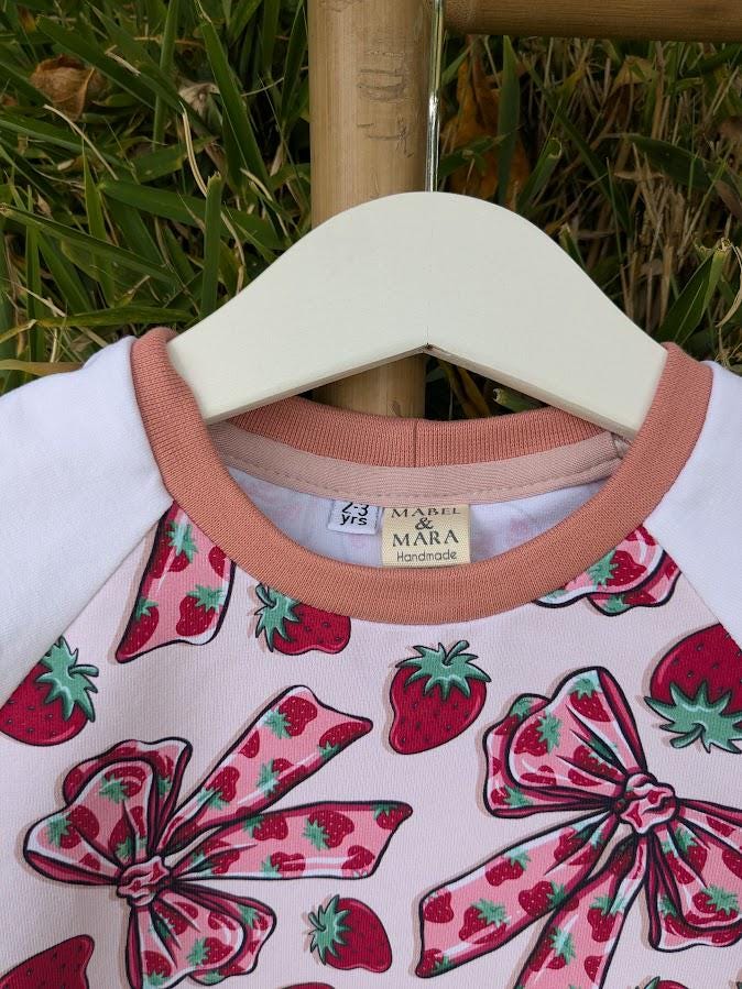Children's T Shirt Pink Bow and Strawberry print 0-6yr Kid's-Children's Gift-matching sibling T Shirts Fun print-Baby/Toddler