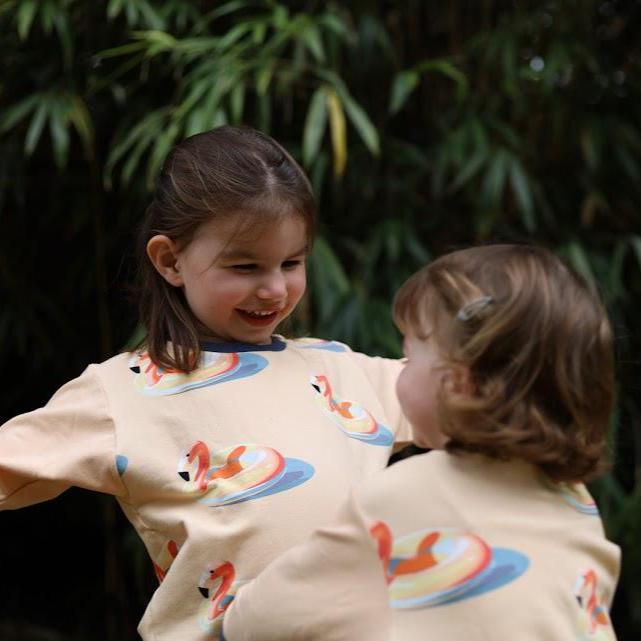 Children's Sweatshirt soft cotton French Terry fabric fun Beach theme Floating Flamingo print in bright cheerful colours 0-6yr Kid's-Gift