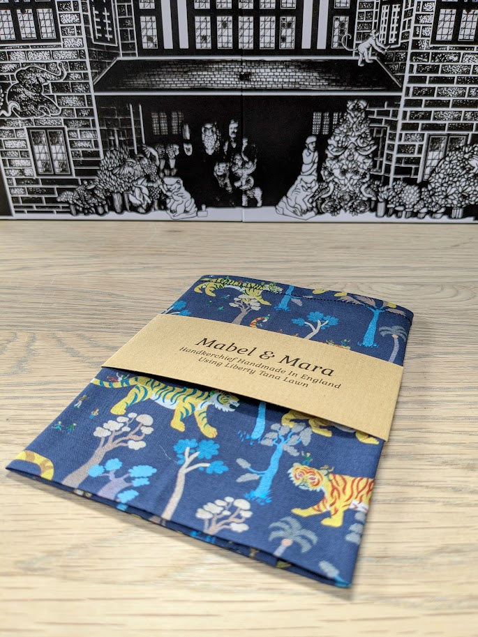 Liberty Tana Lawn Handkerchief Two Sizes Tigers Touring Navy