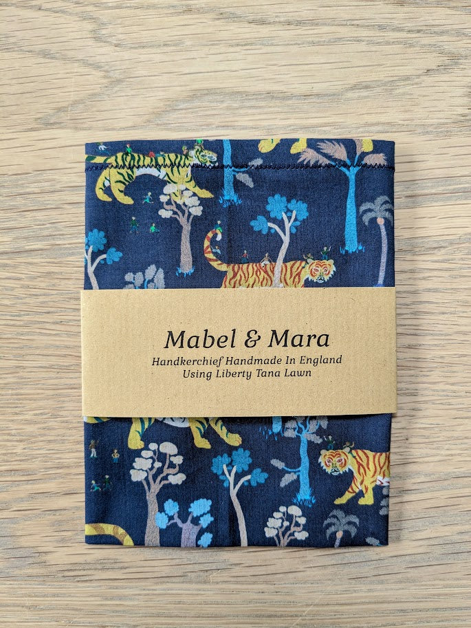 Liberty Tana Lawn Handkerchief Two Sizes Tigers Touring Navy