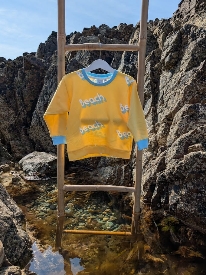 Children's Sweatshirt soft cotton French Terry fabric fun Beach print in bright cheerful colour 0-6yr Kid's-Gift-matching sibling