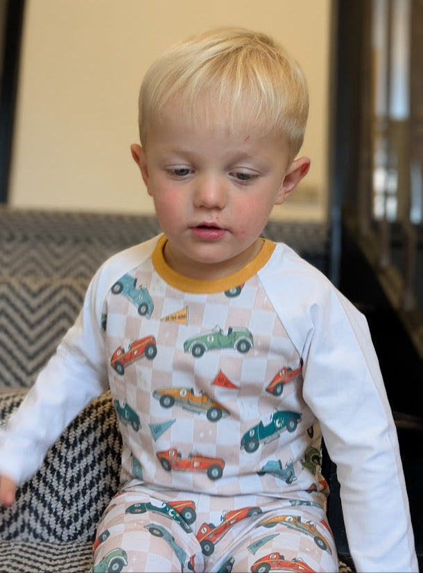 Children's Pyjamas PJs Handmade Vintage Cars and Vintage Toys theme top and leggings set 0-6yr Kid's-Gift-matching sibling pyjamas available