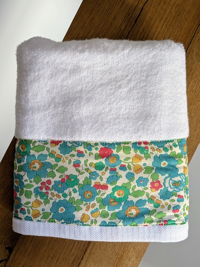 White cotton Hand Towel finished with Liberty Tana Lawn Betsy Green