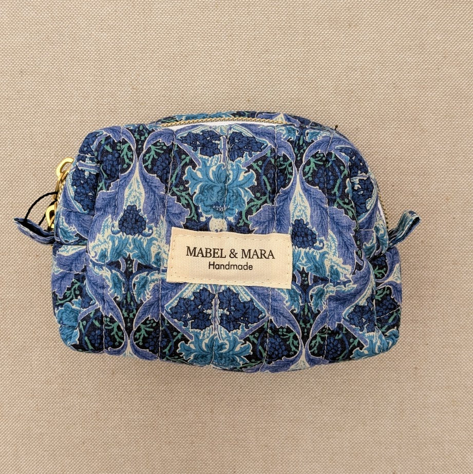 Boxy Quilted Zippered Pouch/Case Vintage Liberty Tana Lawn Barnham Blue Extra Small Size