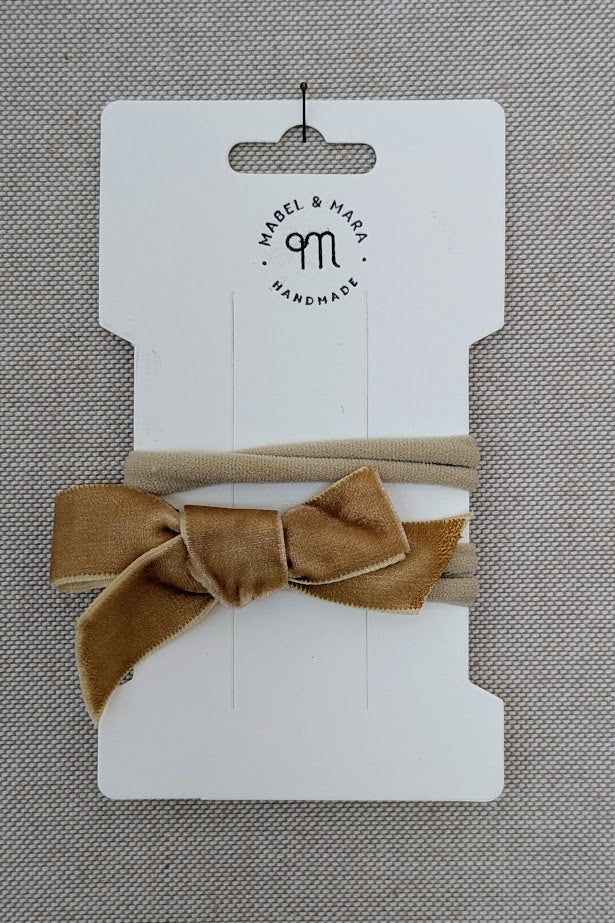 Velvet Hair Bow on Stretch Band in variety of colours