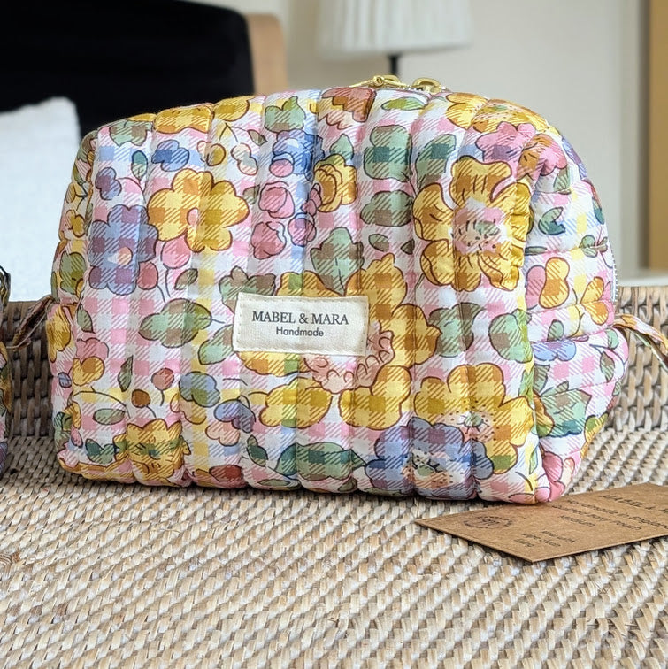 Boxy Quilted Zippered Pouch/Case Liberty Tana Lawn Betsy Check Pink