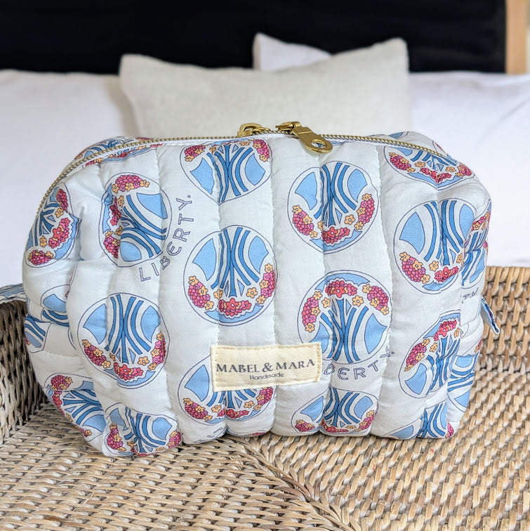 Boxy Quilted Zippered Pouch/Case Liberty Tana Lawn Mauverina Blue