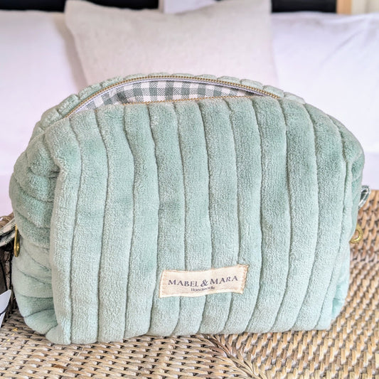 Boxy Quilted Zippered Pouch/Case Velvet in choice of colours 2