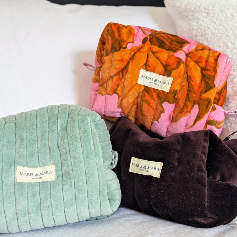 Boxy Quilted Zippered Pouch/Case Velvet in choice of colours 2