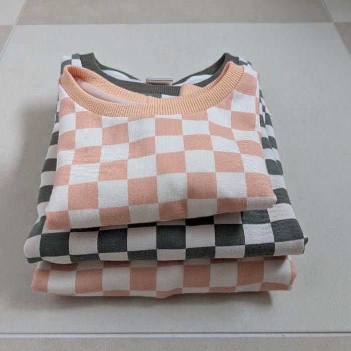 Children's Sweatshirt soft cotton French Terry fabric In Checked print or Flowers -0-6 years-Kid's-Gift