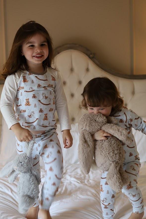Children's Pyjamas-PJ-Vintage Toys theme-top and leggings set-0-6yr Kid's-matching sibling pyjamas-Baby/Toddler-Unisex Baby Shower Gift
