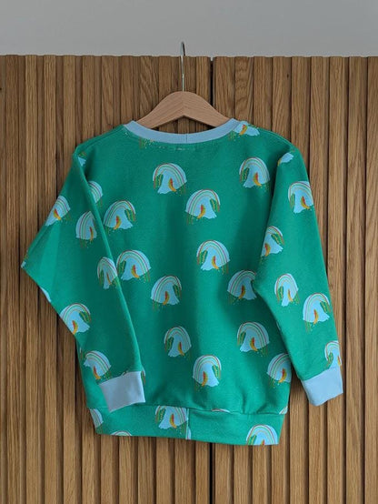 Children's Sweatshirt Surfing Watermelons print on green  -0-6 years