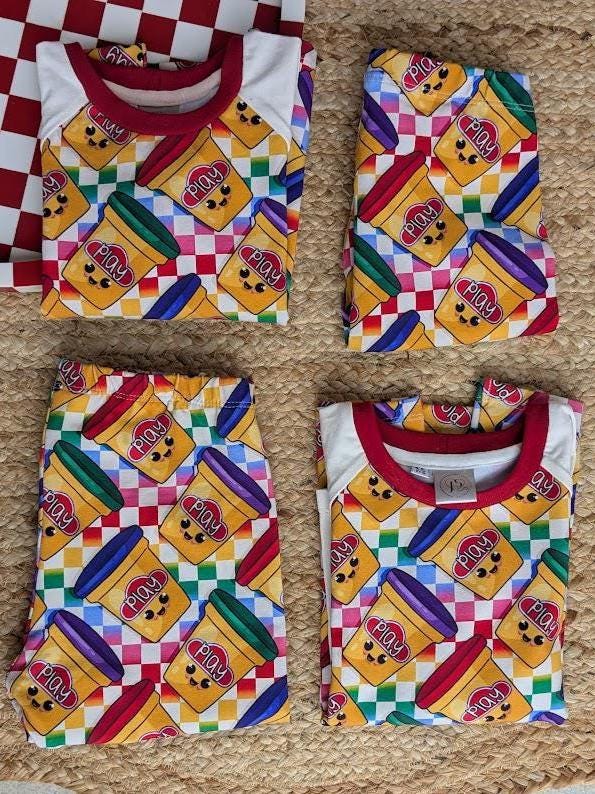 Children's Pyjamas-PJs-top and leggings set 0-6yr Kid's-Children's Gift-matching sibling pyjamas-Fun Play print-Unisex-Baby/Toddler