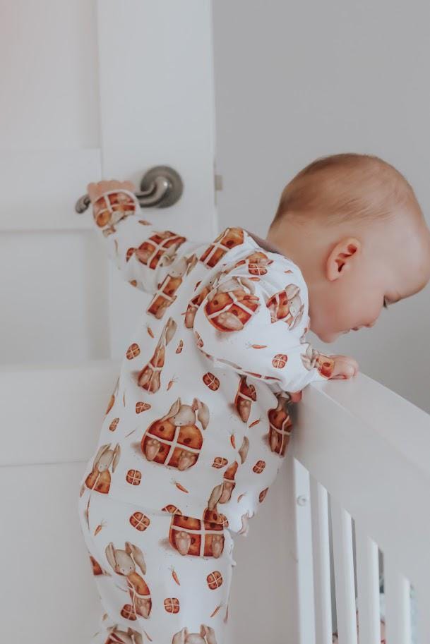 Children's Pyjamas PJs Easter Hot Cross Bunnies theme top and leggings set 0-6yr Kid's-Gift-matching sibling pyjamas available