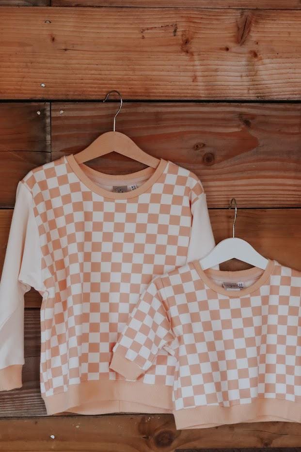 Children's Sweatshirt  soft cotton French Terry fabric In Checked print or Flowers -0-6 years-Kid's-Gift