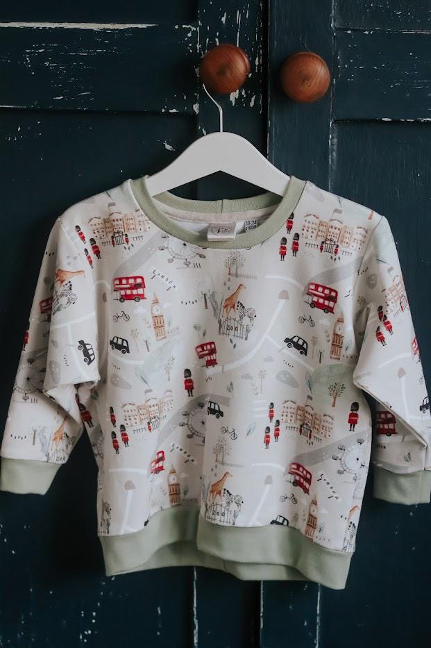 Children's Sweatshirt  soft cotton French Terry fabric In London Theme print -0-6 years-Kid's-Gift