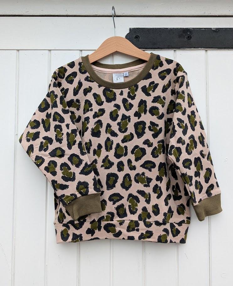 Children's Sweatshirt  soft cotton French Terry fabric in pink animal print Kid's-Gift