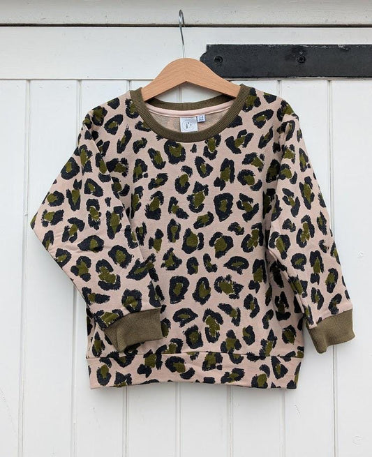 Children's Sweatshirt  soft cotton French Terry fabric in pink animal print Kid's-Gift