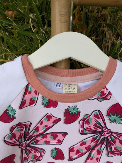 Children's T Shirt Pink Bow and Strawberry print 0-6yr
