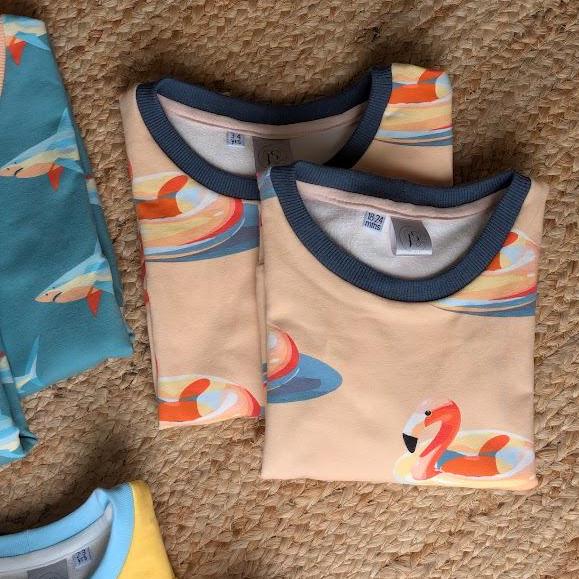 Children's Sweatshirt  soft cotton French Terry fabric fun Beach theme Floating Flamingo print in bright  cheerful colours 0-6yr Kid's-Gift