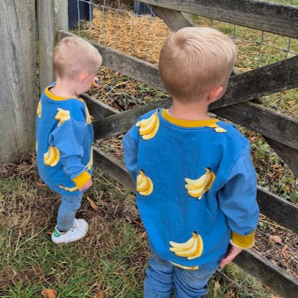Banana Print Children's Sweatshirt  soft cotton French Terry fabric in Bright cheerful colours Blue and Yellow-0-6 years-Kid's-Gift-Matching