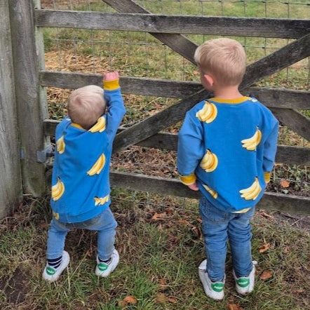 Banana Print Children's Sweatshirt  soft cotton French Terry fabric in Bright cheerful colours Blue and Yellow-0-6 years-Kid's-Gift-Matching