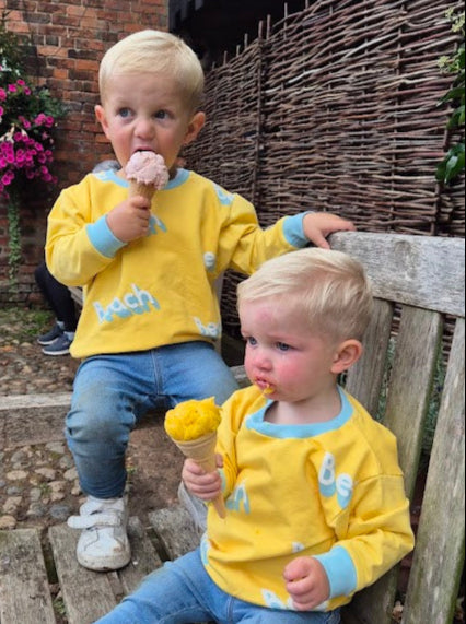 Children's Sweatshirt  soft cotton French Terry fabric fun Beach print in bright  cheerful colour 0-6yr Kid's-Gift-matching sibling