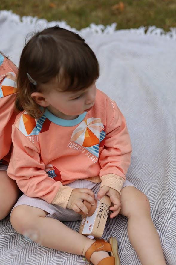 Children's Sweatshirt  soft cotton French Terry fabric fun Beach theme Favorite Place print in bright  cheerful colours 0-6yr Kid's-Gift