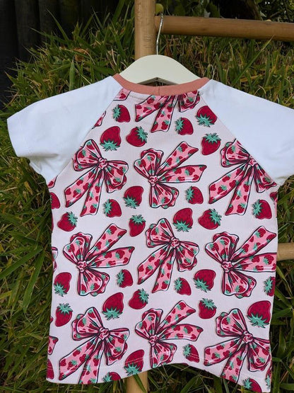 Children's T Shirt Pink Bow and Strawberry print 0-6yr