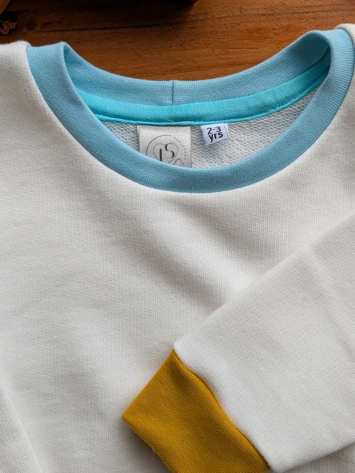 Children's Sweatshirt  soft cotton Ecru French Terry fabric with fun Rainbow of Colours on cuffs and neckband -0-6 years-Kid's-Gift