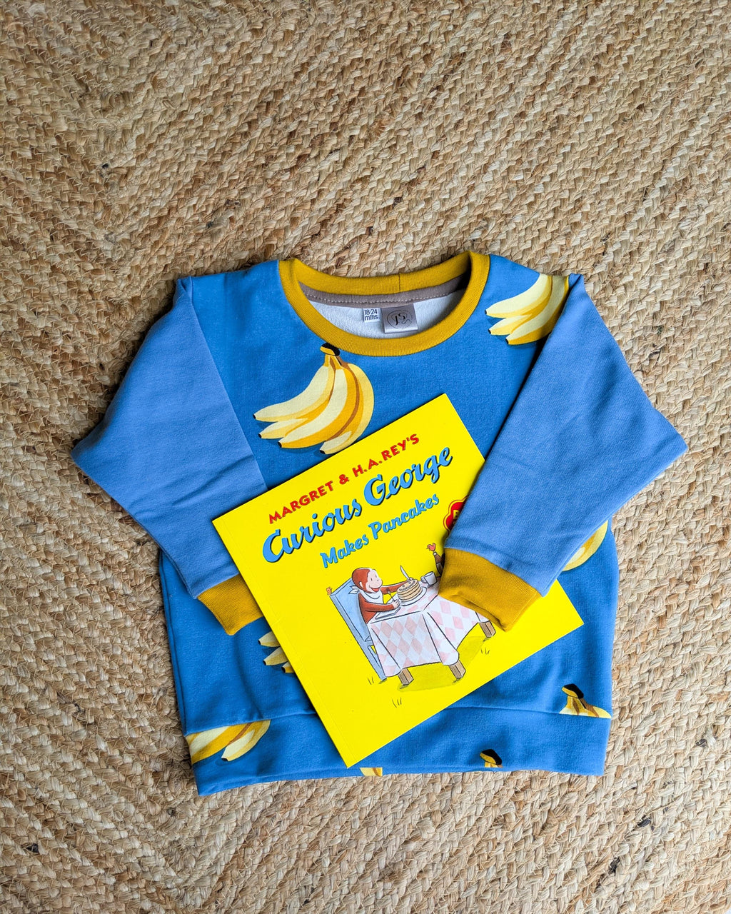 Banana Print Children's Sweatshirt  soft cotton French Terry fabric in Bright cheerful colours Blue and Yellow-0-6 years-Kid's-Gift-Matching