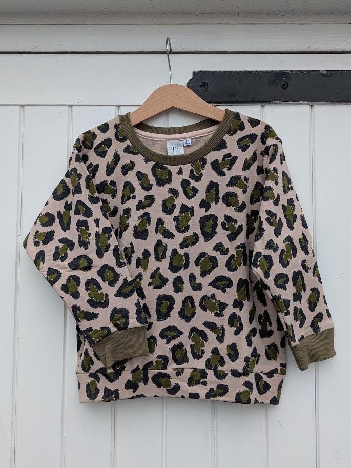 Children's Sweatshirt  soft cotton French Terry fabric in pink animal print Kid's-Gift
