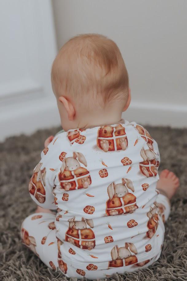 Children's Pyjamas PJs Easter Hot Cross Bunnies theme top and leggings set 0-6yr Kid's-Gift-matching sibling pyjamas available