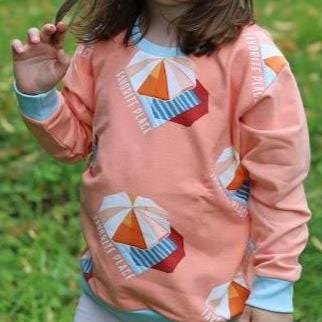 Children's Sweatshirt  soft cotton French Terry fabric fun Beach theme Favorite Place print in bright  cheerful colours 0-6yr Kid's-Gift