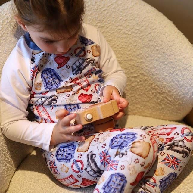 Children's Pyjamas-PJs-top and leggings set 0-6yr Kid's-Children's Gift-matching sibling pyjamas-Fun London Icon print-Unisex-Baby/Toddler