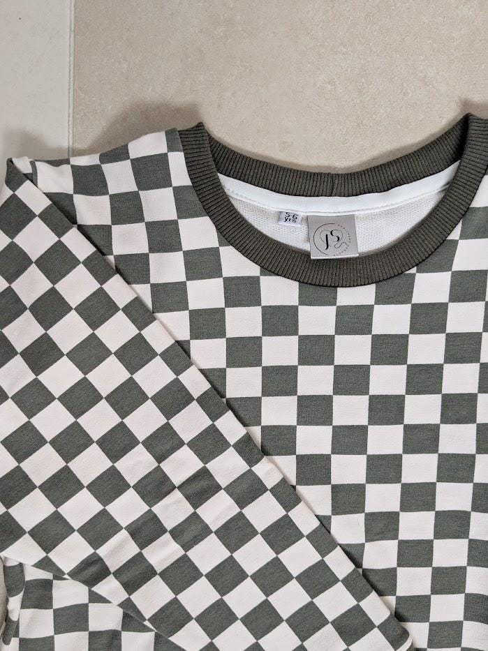 Children's Sweatshirt  soft cotton French Terry fabric In Checked print or Flowers -0-6 years-Kid's-Gift