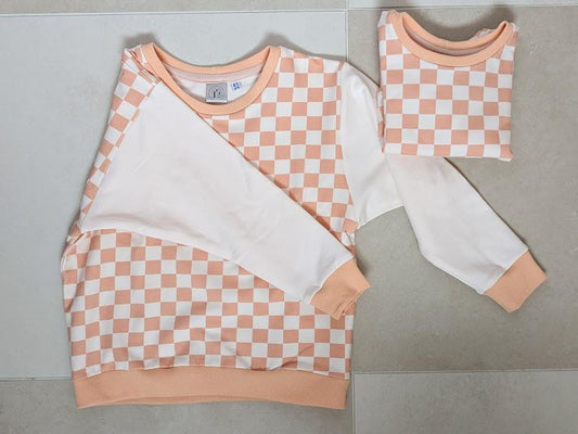 Children's Sweatshirt  soft cotton French Terry fabric In Checked print or Flowers -0-6 years