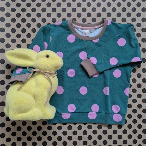 Children's Sweatshirt  soft cotton French Terry fabric Turquoise with pink spots spotty -0-6 years-Kid's-Gift