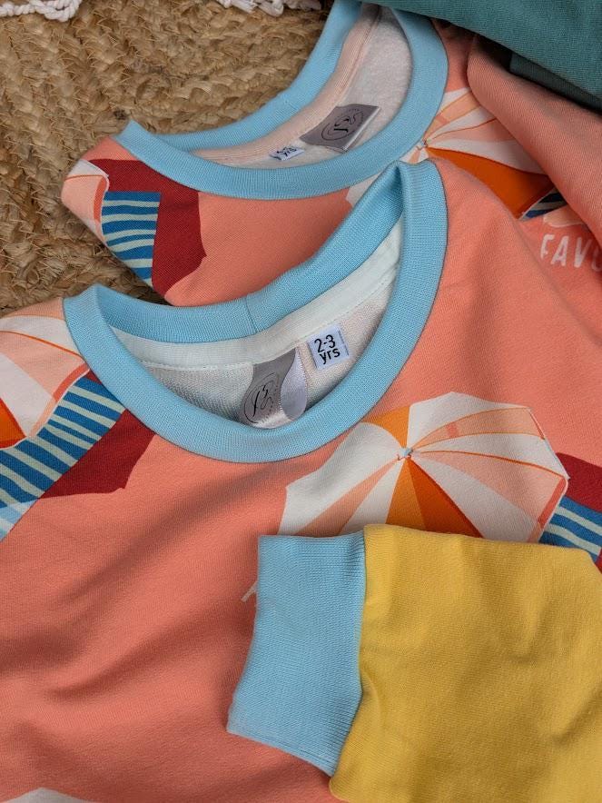 Children's Sweatshirt  soft cotton French Terry fabric fun Beach theme Favorite Place print in bright  cheerful colours 0-6yr Kid's-Gift