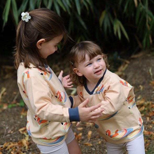 Children's Sweatshirt  soft cotton French Terry fabric fun Beach theme Floating Flamingo print in bright  cheerful colours 0-6yr Kid's-Gift