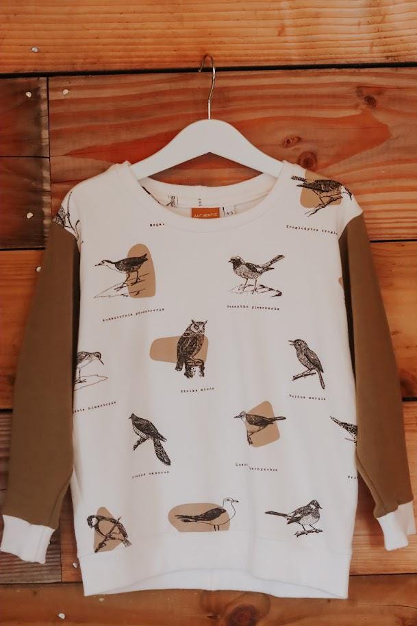 Children's Sweatshirt  soft cotton French Terry fabric in Ornithology Print 0-6yrd Kid's-Gift