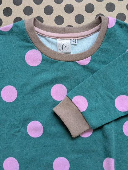 Children's Sweatshirt  Turquoise with pink spots spotty -0-6 yr