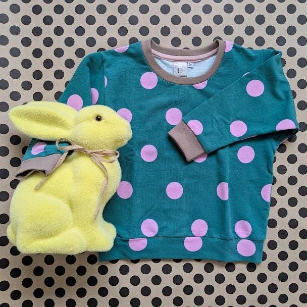 Children's Sweatshirt  soft cotton French Terry fabric Turquoise with pink spots spotty -0-6 years-Kid's-Gift