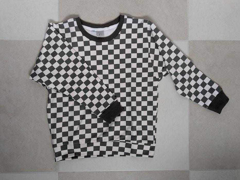 Children's Sweatshirt  soft cotton French Terry fabric In Checked print or Flowers -0-6 years-Kid's-Gift