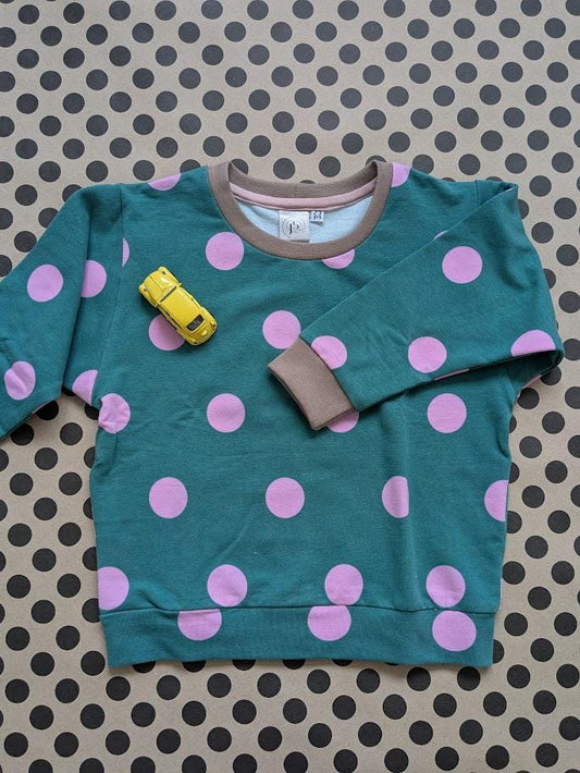 Children's Sweatshirt  soft cotton French Terry fabric Turquoise with pink spots spotty -0-6 years-Kid's-Gift