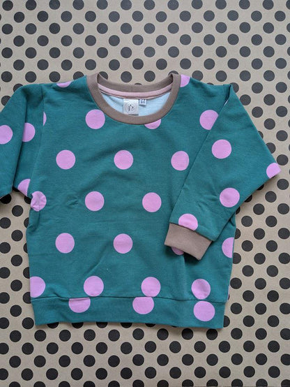 Children's Sweatshirt  Turquoise with pink spots spotty -0-6 yr