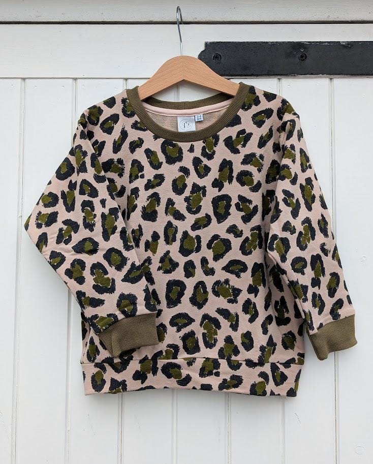 Children's Sweatshirt  soft cotton French Terry fabric in pink animal print Kid's-Gift