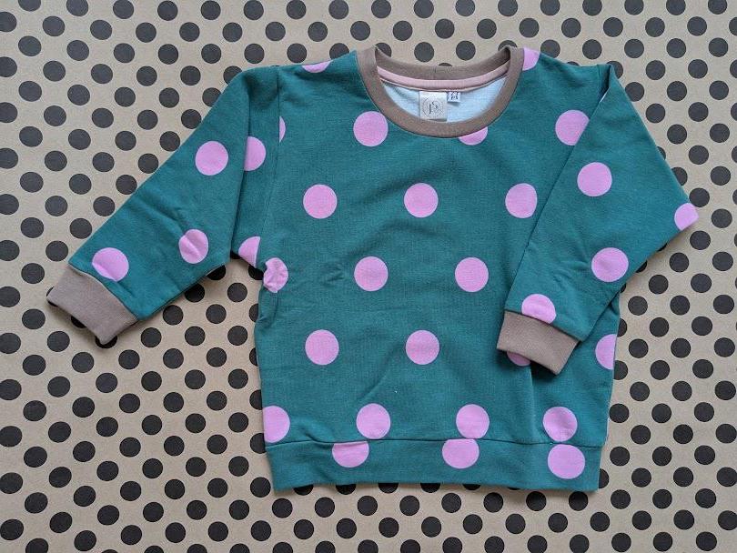 Children's Sweatshirt  soft cotton French Terry fabric Turquoise with pink spots spotty -0-6 years-Kid's-Gift