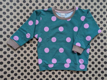 Children's Sweatshirt  Turquoise with pink spots spotty -0-6 yr