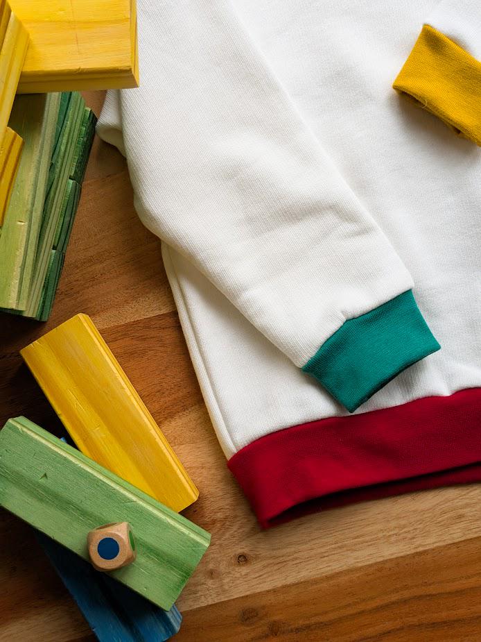 Children's Sweatshirt  soft cotton Ecru French Terry fabric with fun Rainbow of Colours on cuffs and neckband -0-6 years-Kid's-Gift